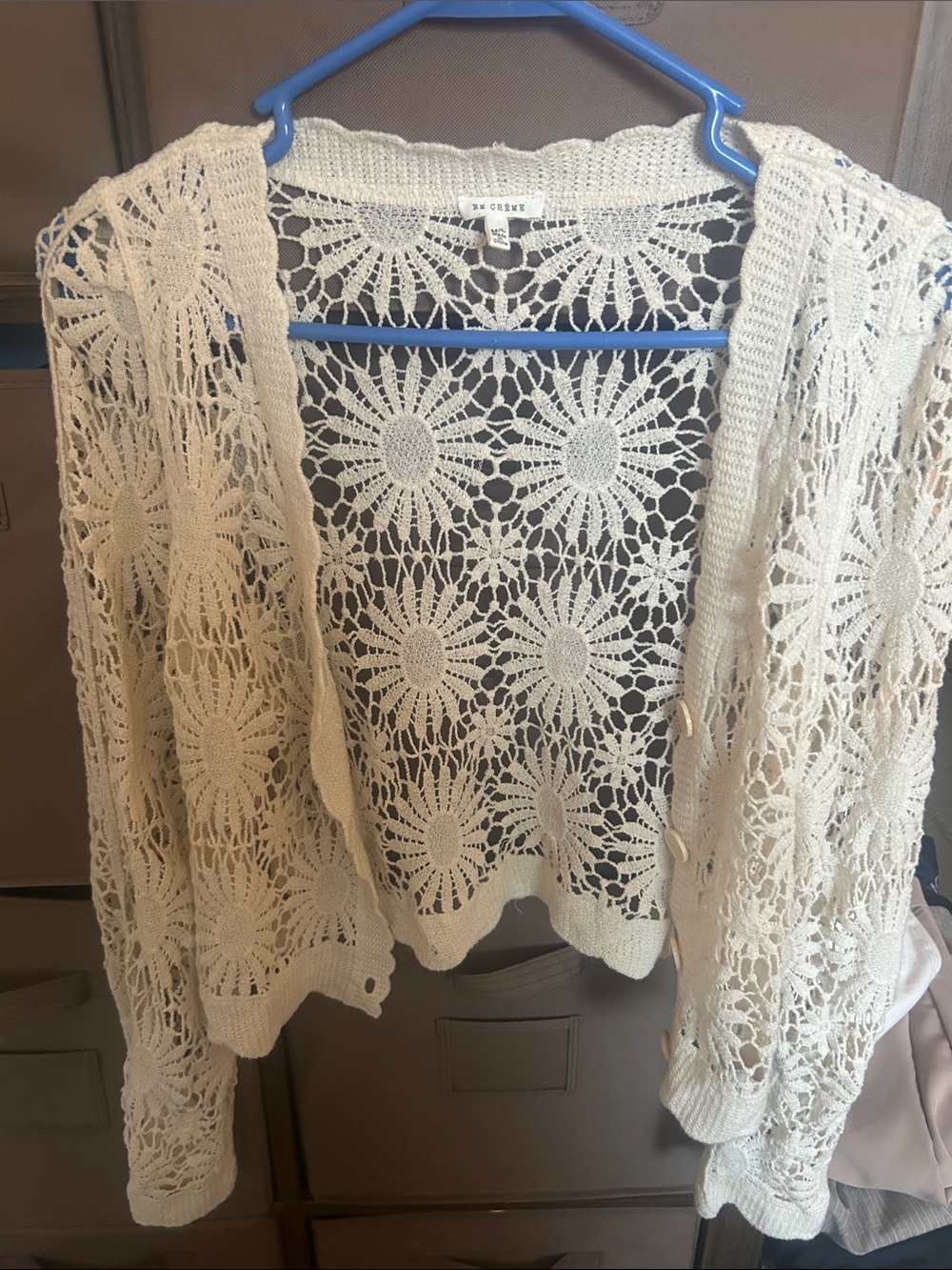 Decree Ivory Crochet Floral Openwork Cardigan